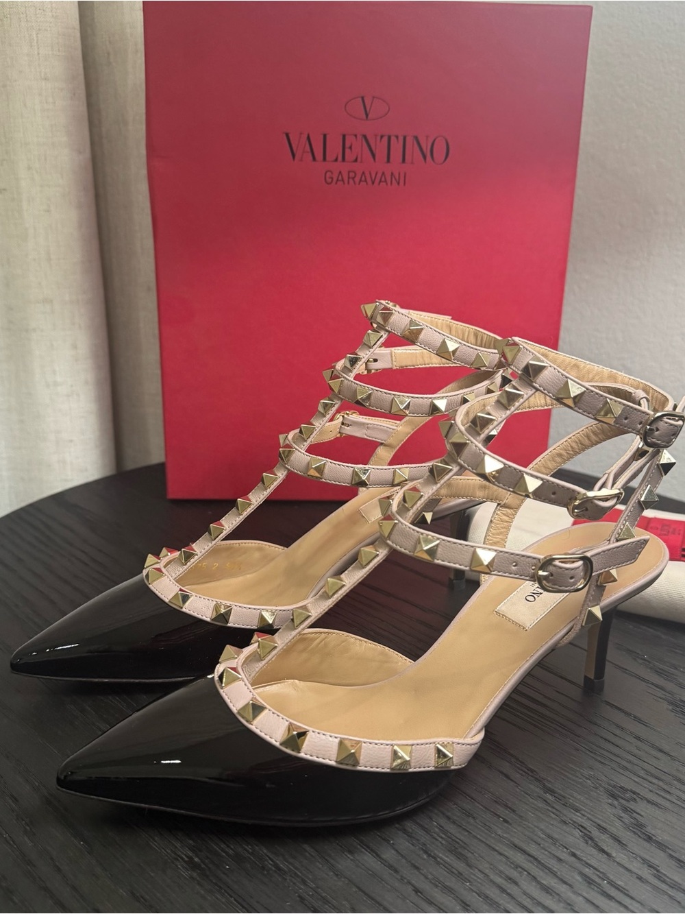 Valentino Garavani Rockstud Caged Pumps 65mm Patent Black 38.5